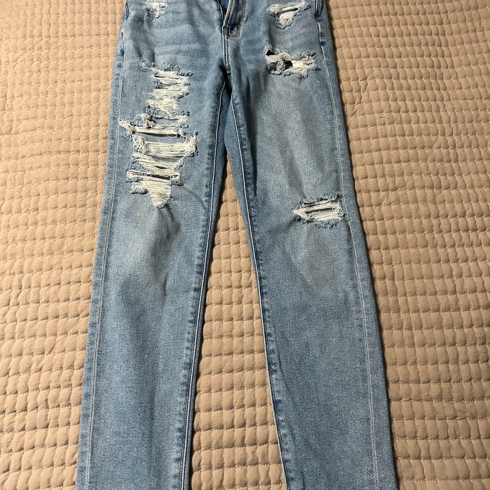 American Eagle Outfitters Light Blue Distressed Straight Leg Jeans
